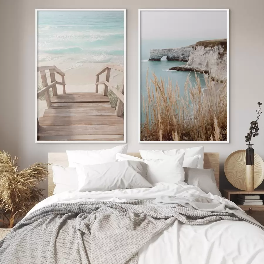 Картина Прибережні скелі та суха трава біля бірюзового моря d00875