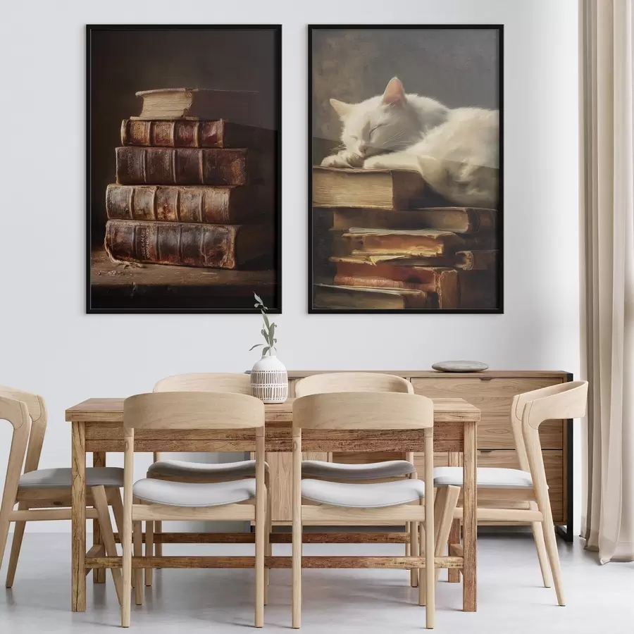 Картина Кішка на книгах d00918