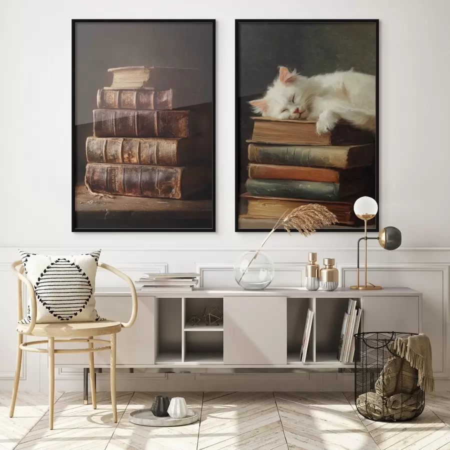 Картина Кішка на книгах d00919