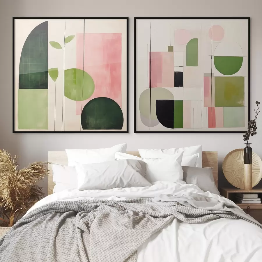 Картина Мінімалістичний диптих зі стилізованою флорою та геометрією d00894