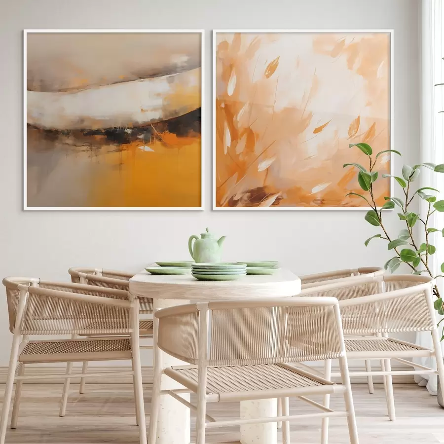 Картина Абстрактний диптих в олійному стилі з жовто-помаранчевими та чорними тонами d00897