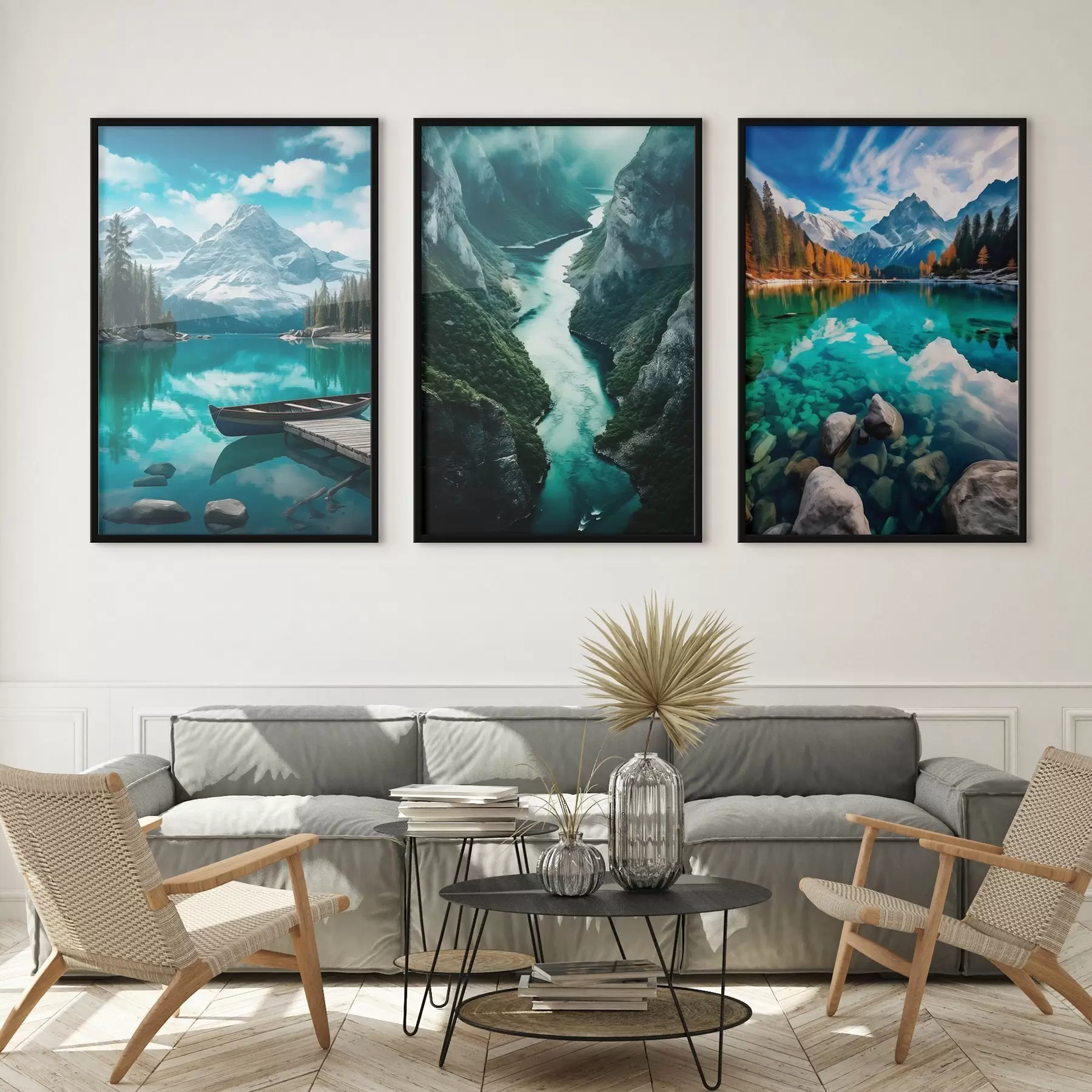 Картина Альпійські озера та краєвиди фіордів у прохолодних блакитних тонах d00961