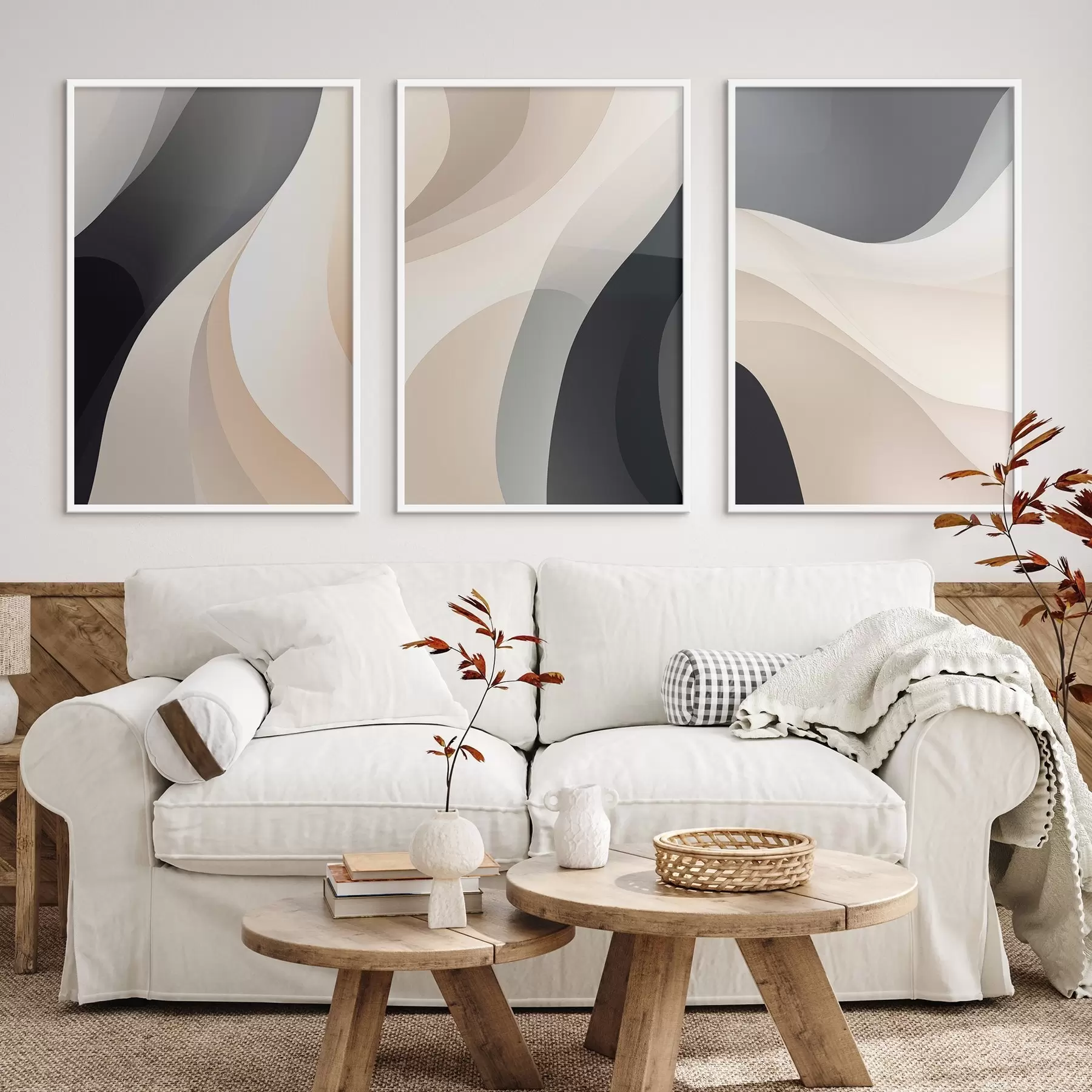 Картина Мінімалістичні плавні лінії в кремовому, сірому та чорному кольорах d00962