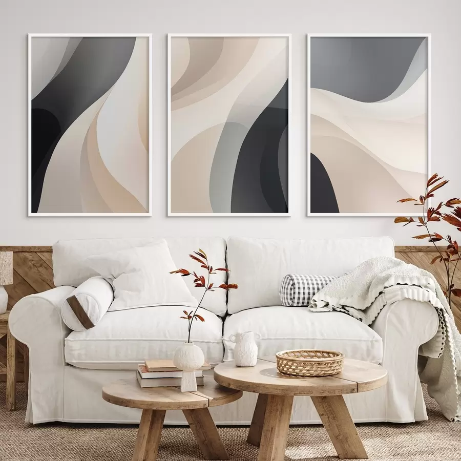 Картина Мінімалістичні плавні лінії в кремовому, сірому та чорному кольорах d00962