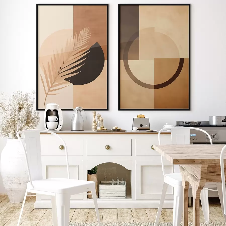 Картина Теракота і бежева геометрія з мотивом пальмового листя d00968