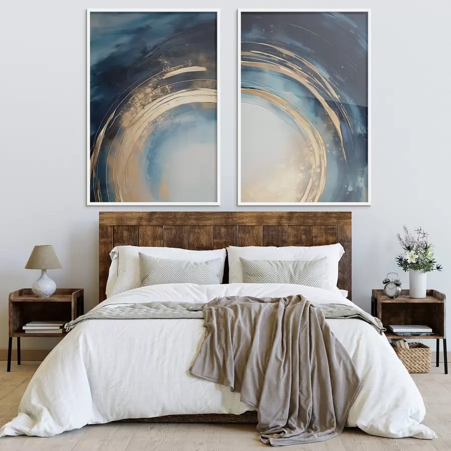 Картина Опівнічно-синій круговий мазок з металевими дугами d00969