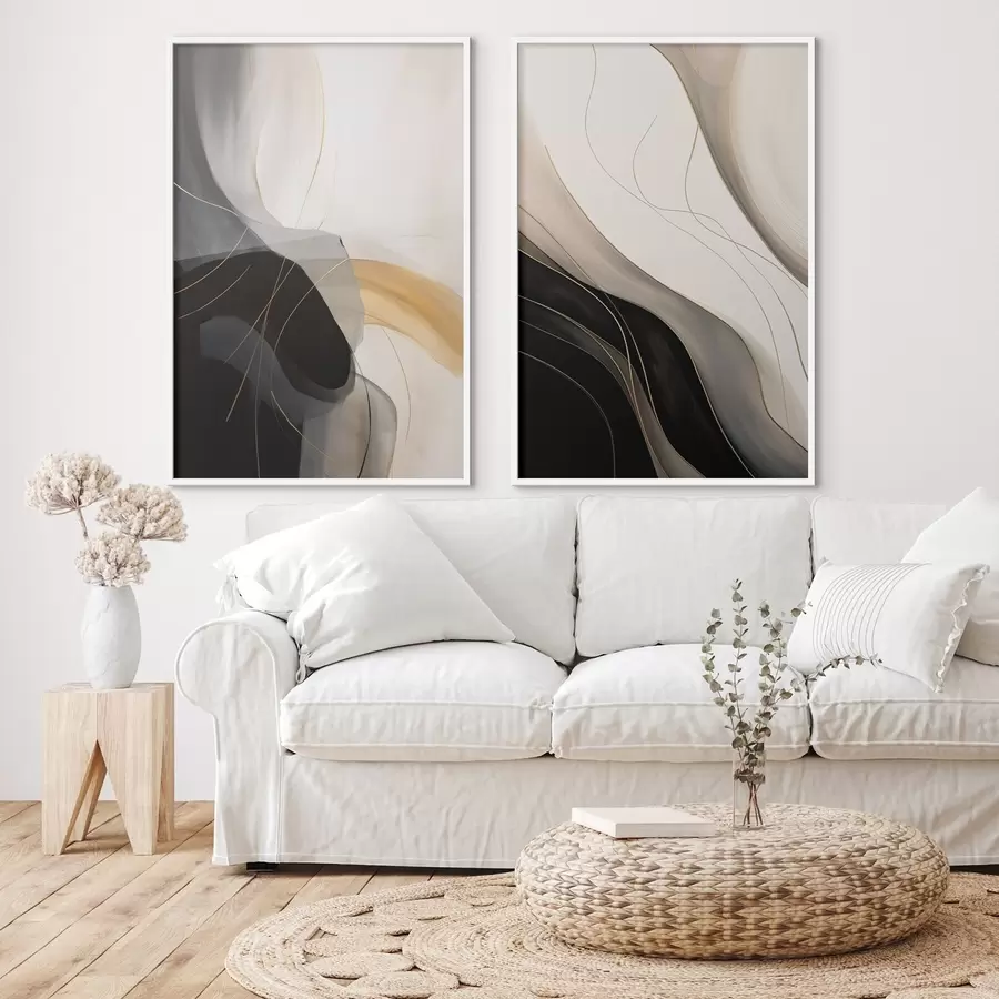 Картина Монохромні криві з тонкими металевими нитками d00972