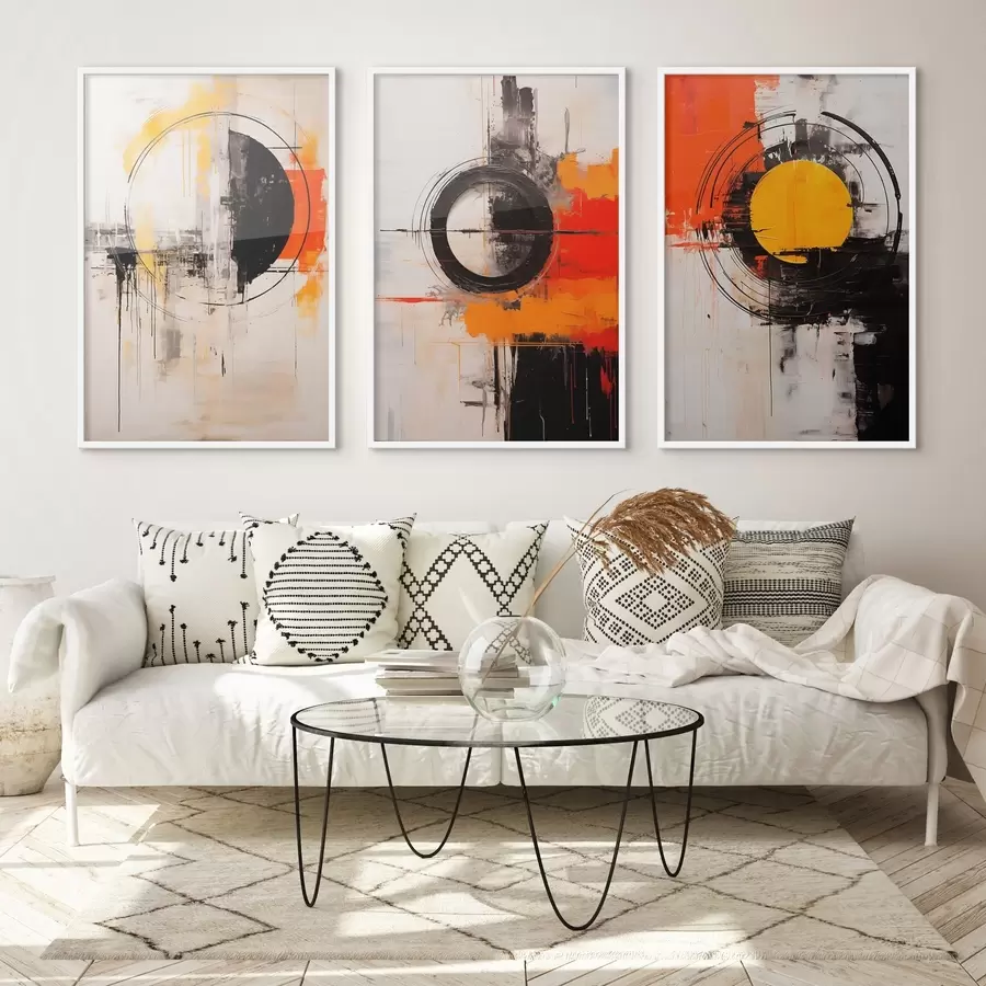 Картина Текстуровані кола та сміливі штрихи чорного, охристого та помаранчевого кольорів d00974