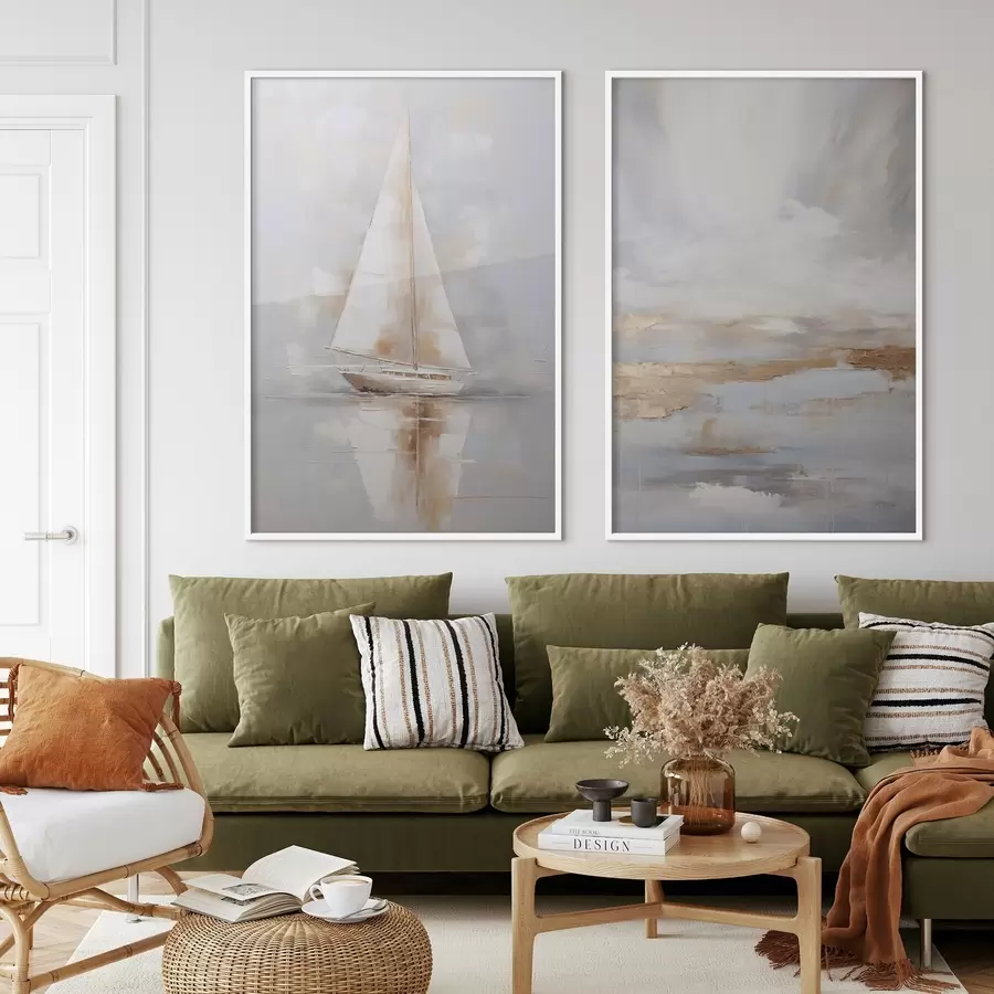 Картина Вітрильник і абстрактна композиція, імітація живопису d00999