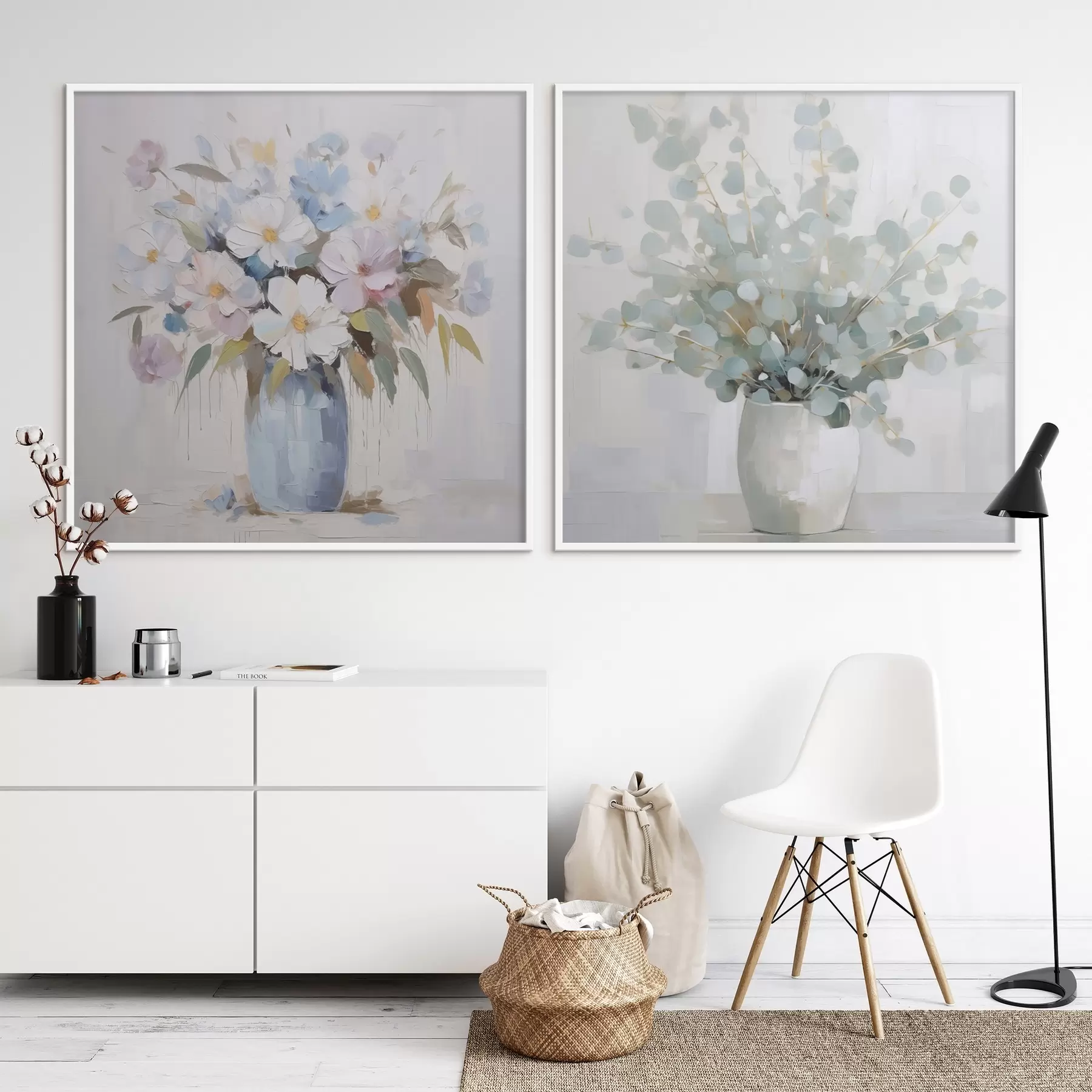 Картина Квіти та імітація евкаліпта d01017