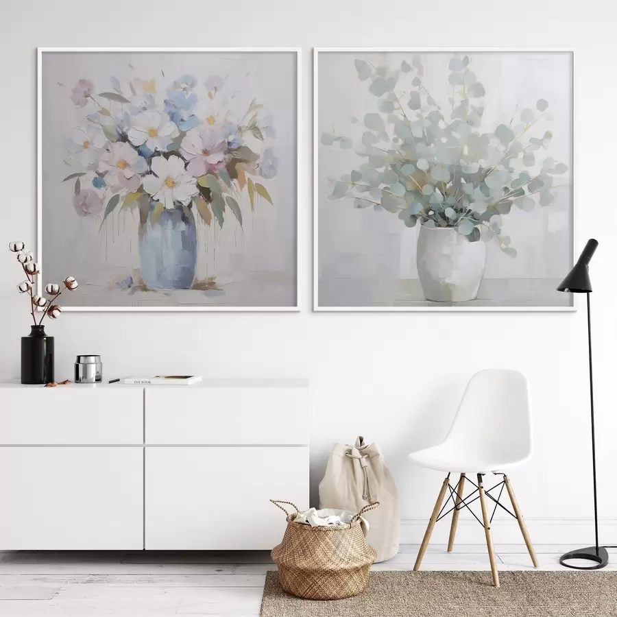 Картина Квіти та імітація евкаліпта d01017