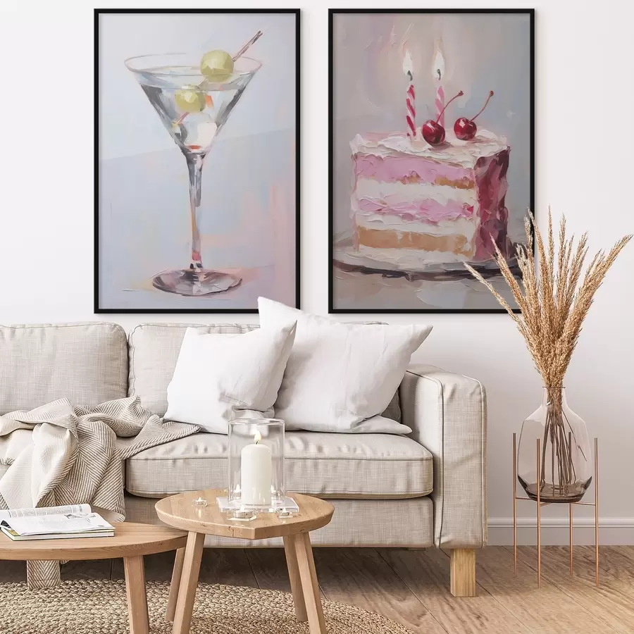 Картина Склянка з напоєм і шматочком торта, імітація живопису d01019