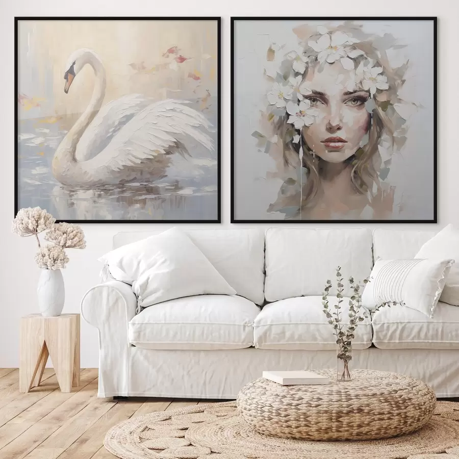 Картина Лебідь і портрет дівчини, імітація картини d01030