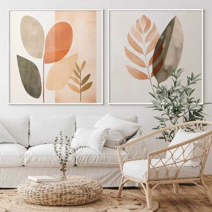 Картина Диптих з ботанічними мотивами в пастельній гамі d00983