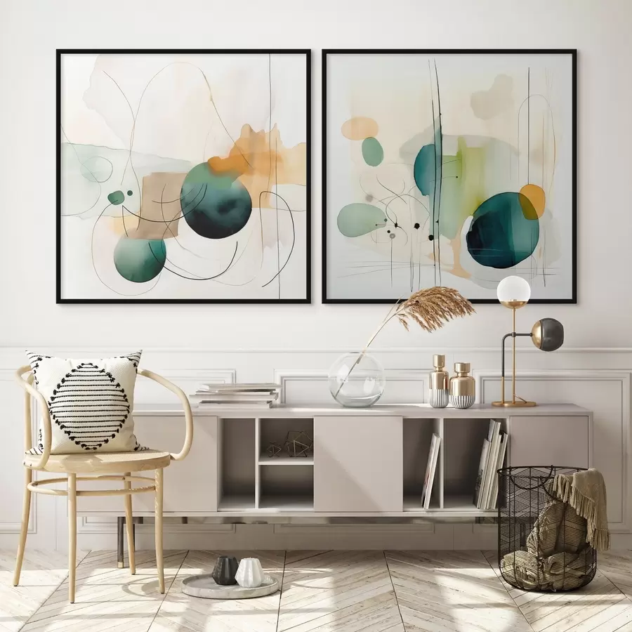 Картина Двочастинна абстрактна композиція з м'якими кольоровими плямами d00985