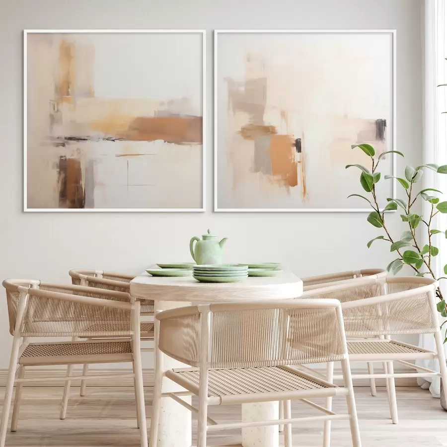 Картина Стилізована абстракція з теплими відтінками у форматі диптиху d00988