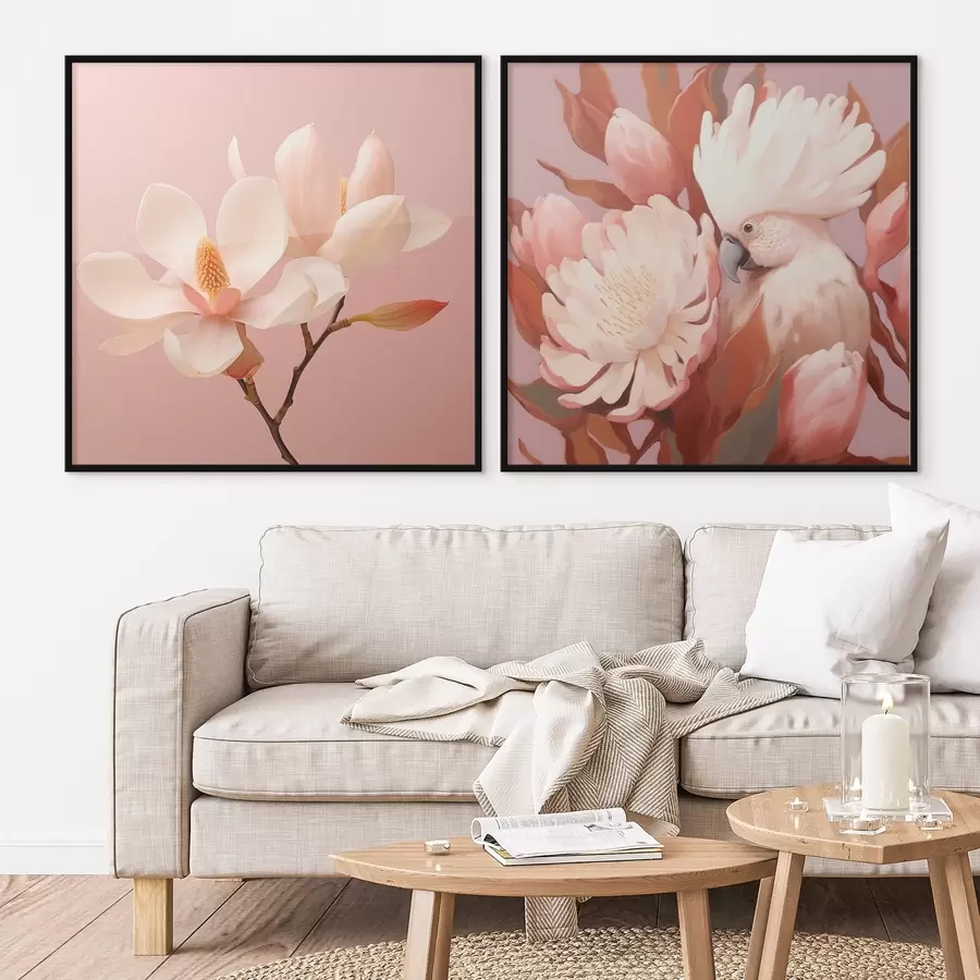 Картина Квіткова композиція з птахом у стилі художньої ілюстрації d00994