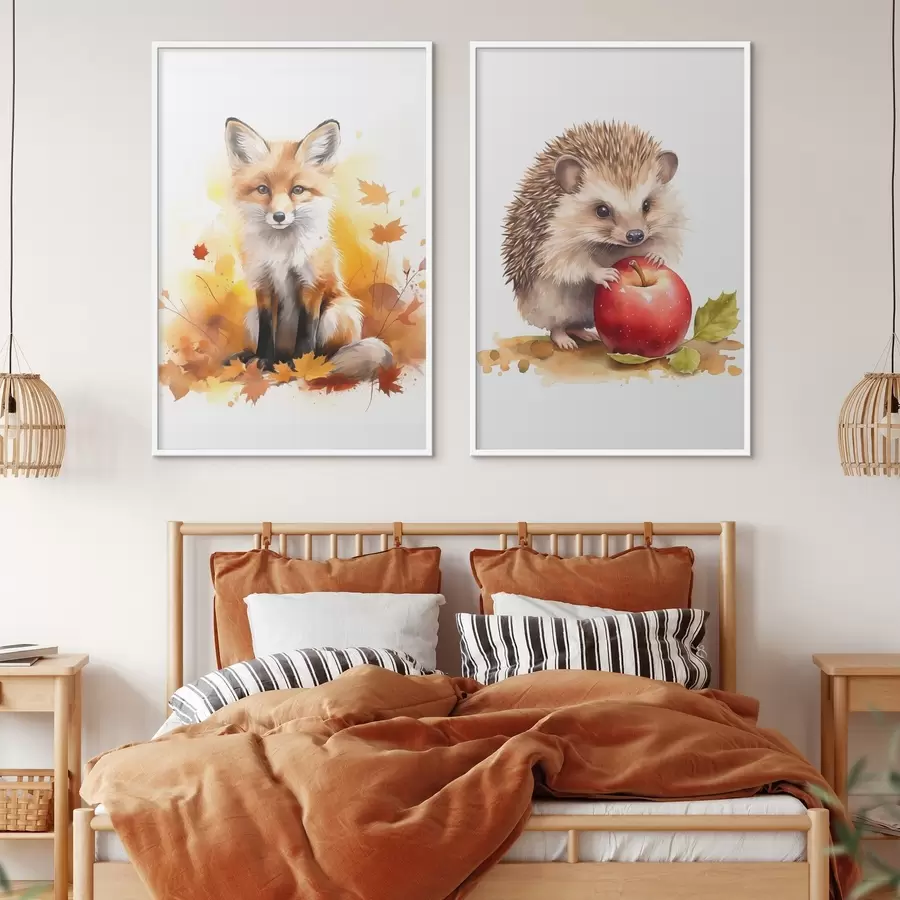 Картина Лисиця і їжак, імітація акварелі d01050