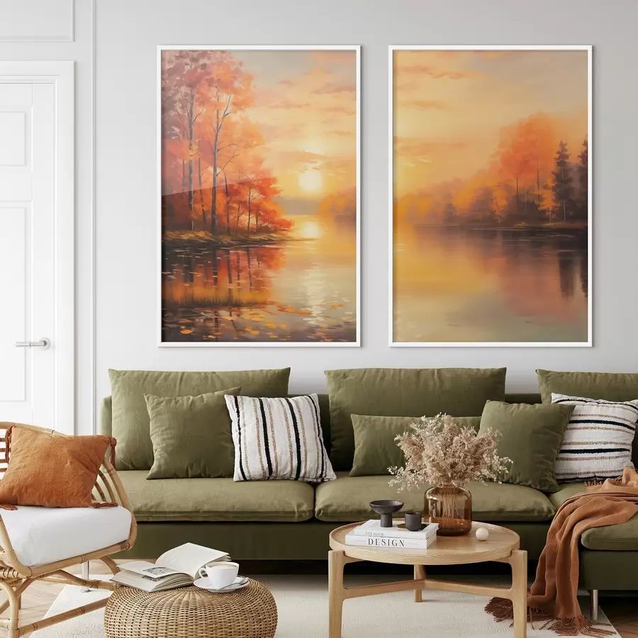 Картина Осінній ліс на тлі заходу сонця d01051