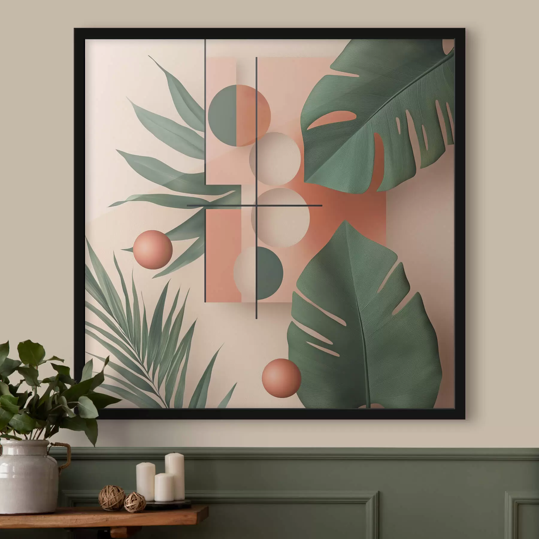 Картина Абстракція з великими тропічними листям f47099