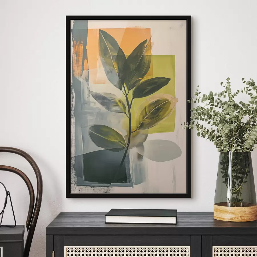 Картина Гілка з листям на абстрактному тлі f47249