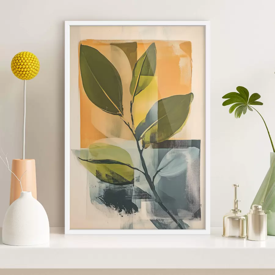 Картина Гілка з листям на абстрактному тлі f47250