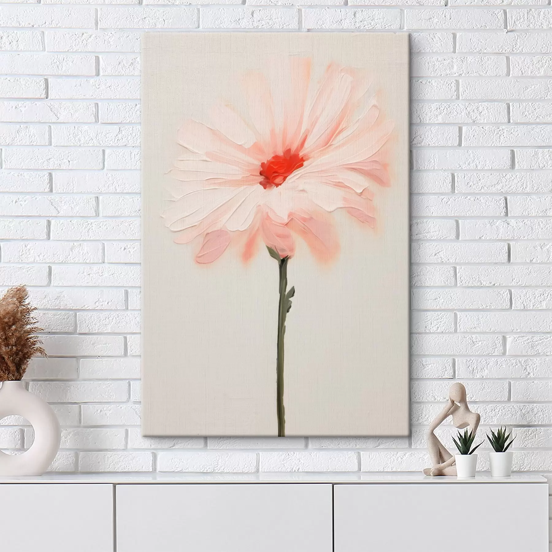 Картина Біло-рожева квітка з виразними мазками в стилі олійного живопису s46933