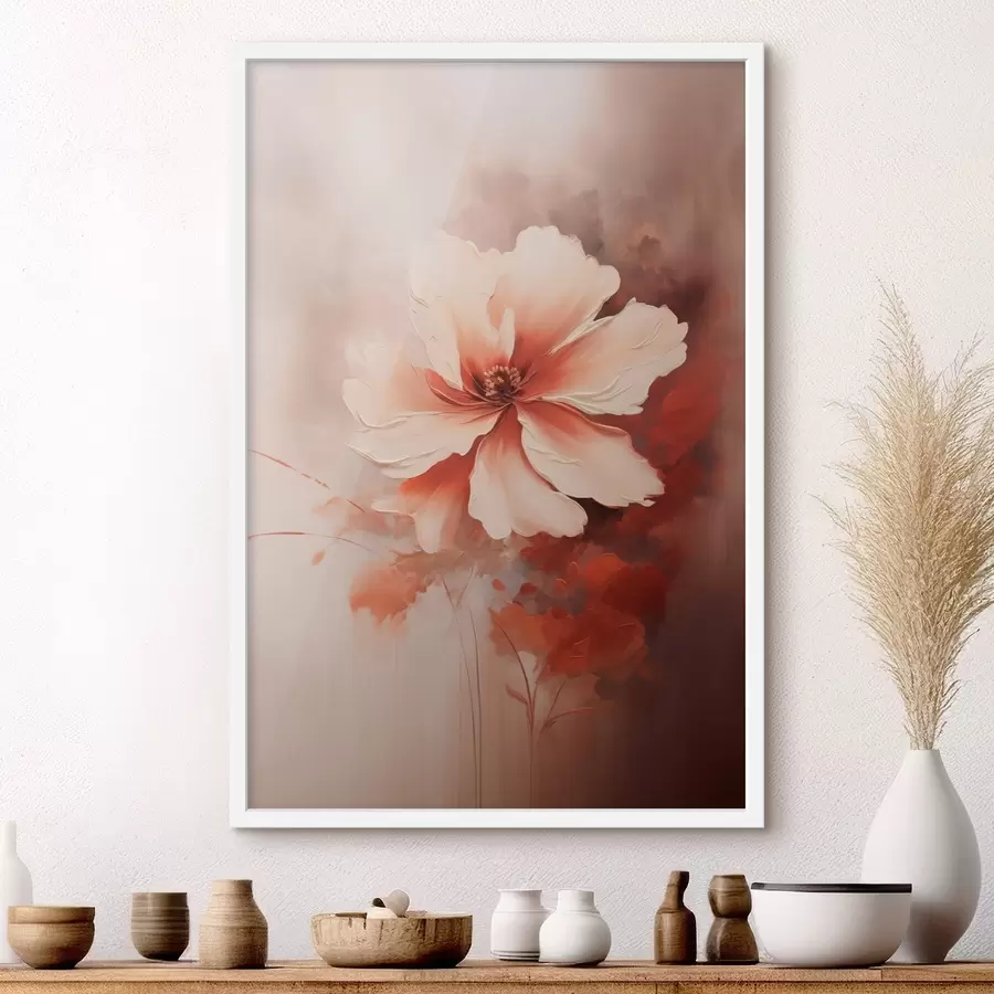 Картина Ніжна біло-коралова квітка на розмитому тлі в стилі олійного живопису f46938