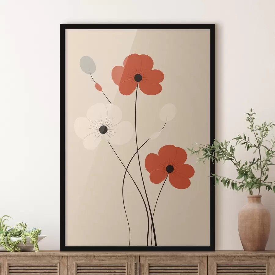 Картина Абстрактна композиція з тонкими стеблами та простими формами в мінімалістичному стилі f46943