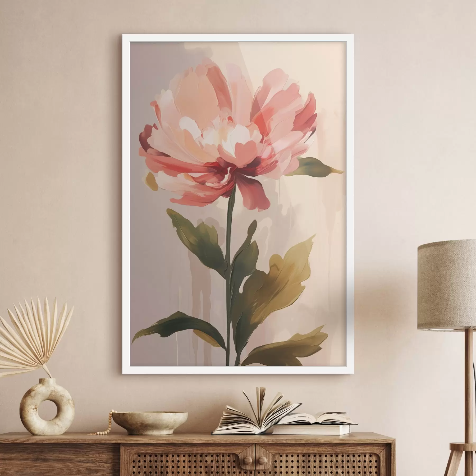 Картина Півонія з коралово-рожевими пелюстками в стилі сучасної художньої ілюстрації f46948
