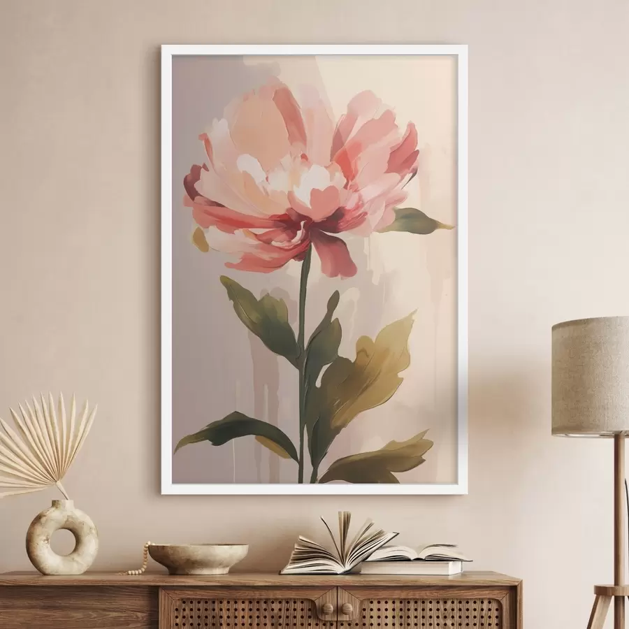Картина Півонія з коралово-рожевими пелюстками в стилі сучасної художньої ілюстрації f46948