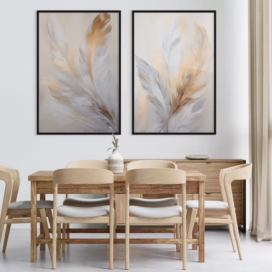 Картина Пір'я з помаранчевими акцентами, фактурна мінімалістична композиція, сучасне мистецтво d00828