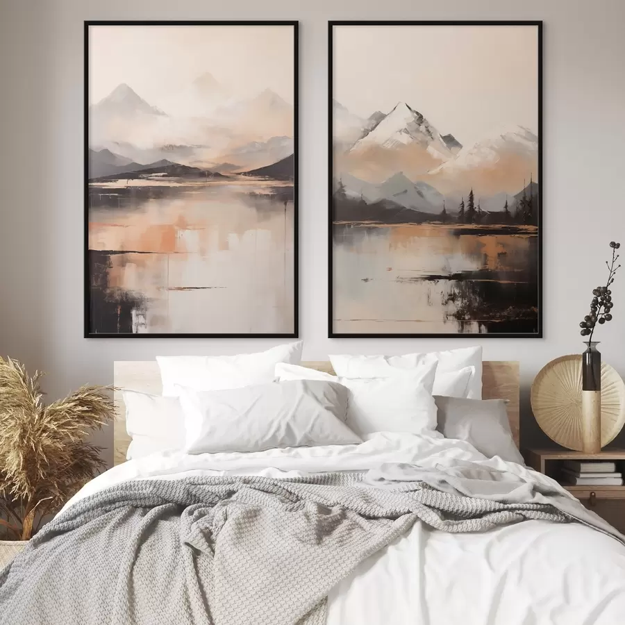 Картина Пейзажна картина з текстурою, що імітує гори та озеро d00831