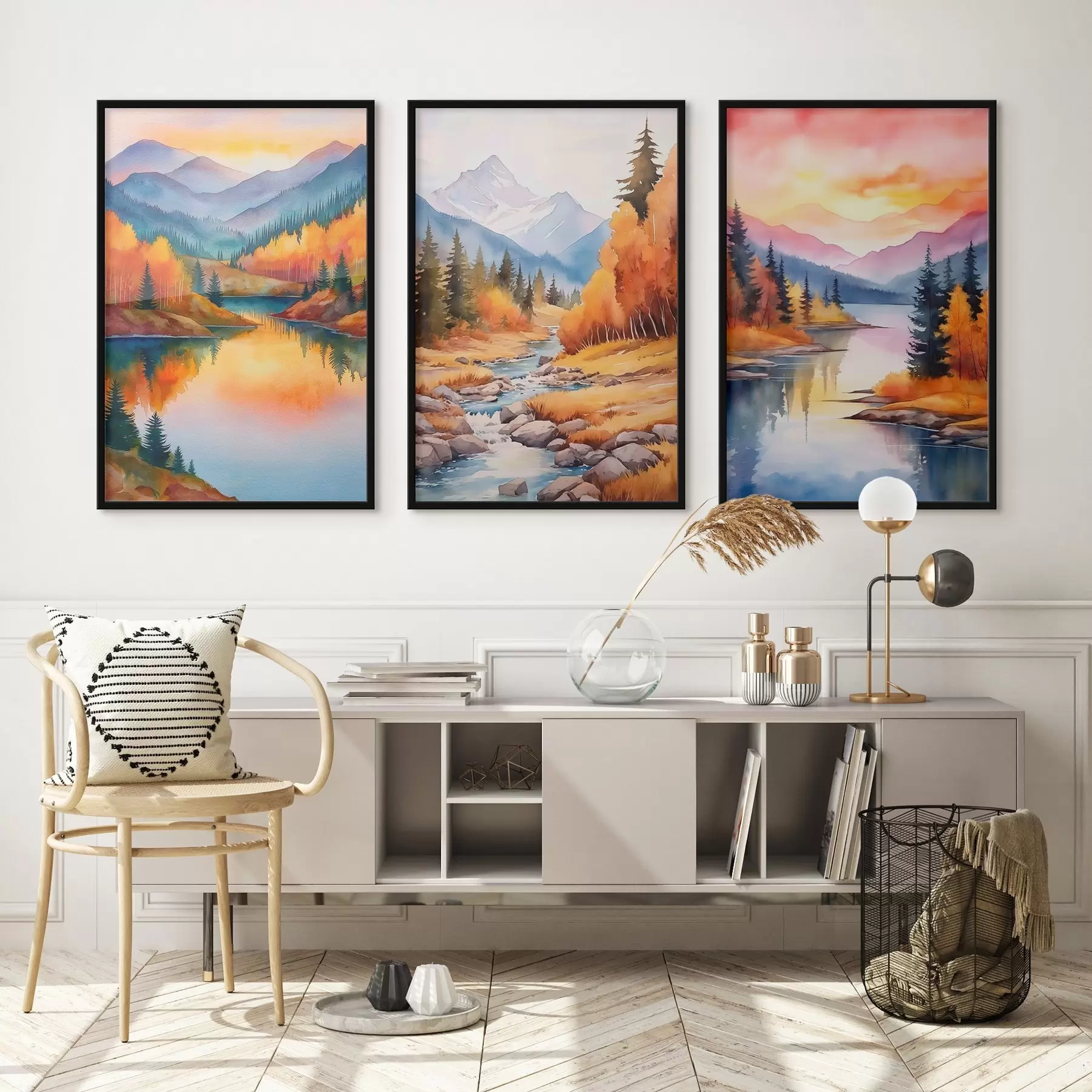 Картина Осінній гірський пейзаж у теплих відтінках заходу сонця d00930