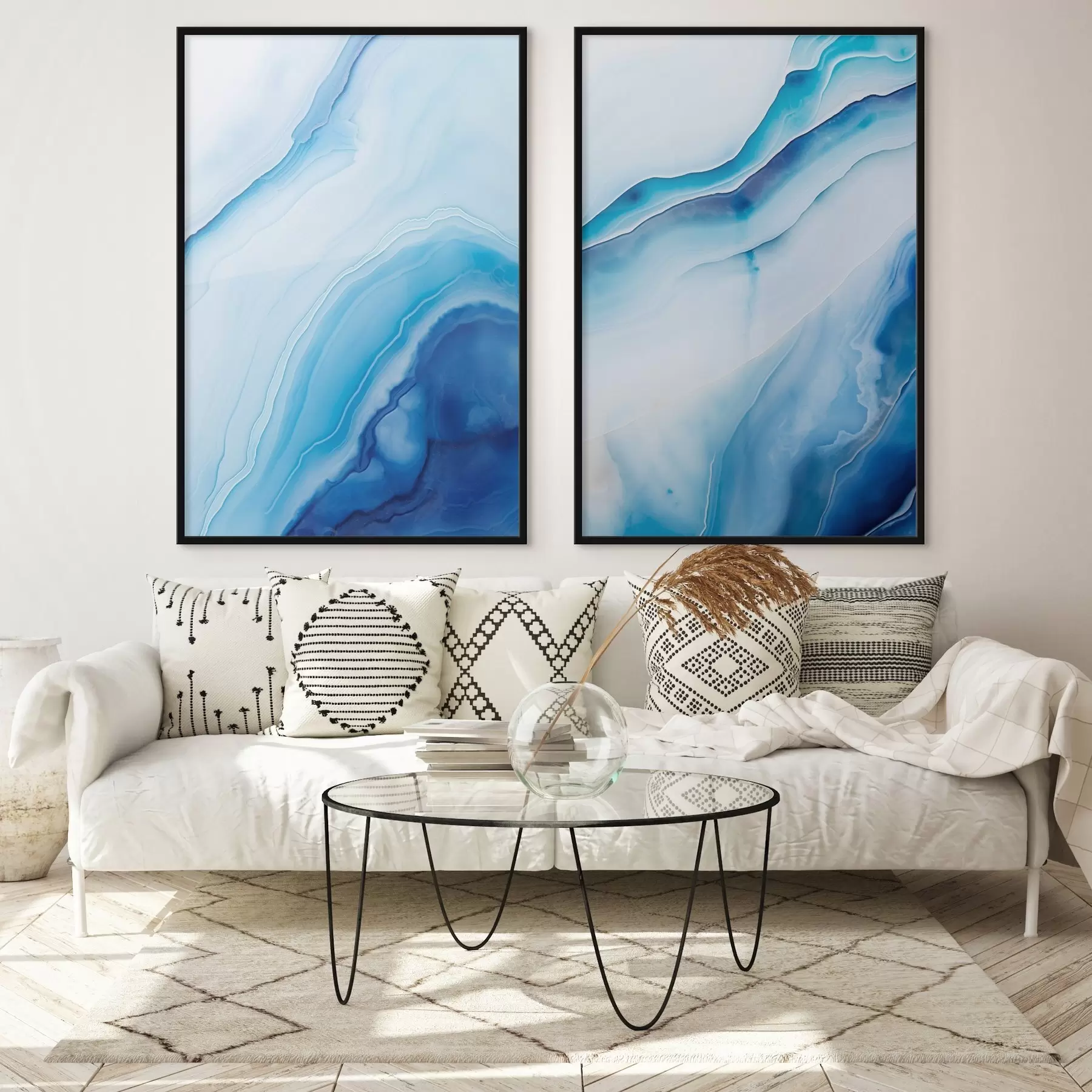 Картина Абстрактний синьо-білий агатний принт, закручені лінії та градієнти, гладка текстура, сучасне мистецтво, мінімалізм d00888