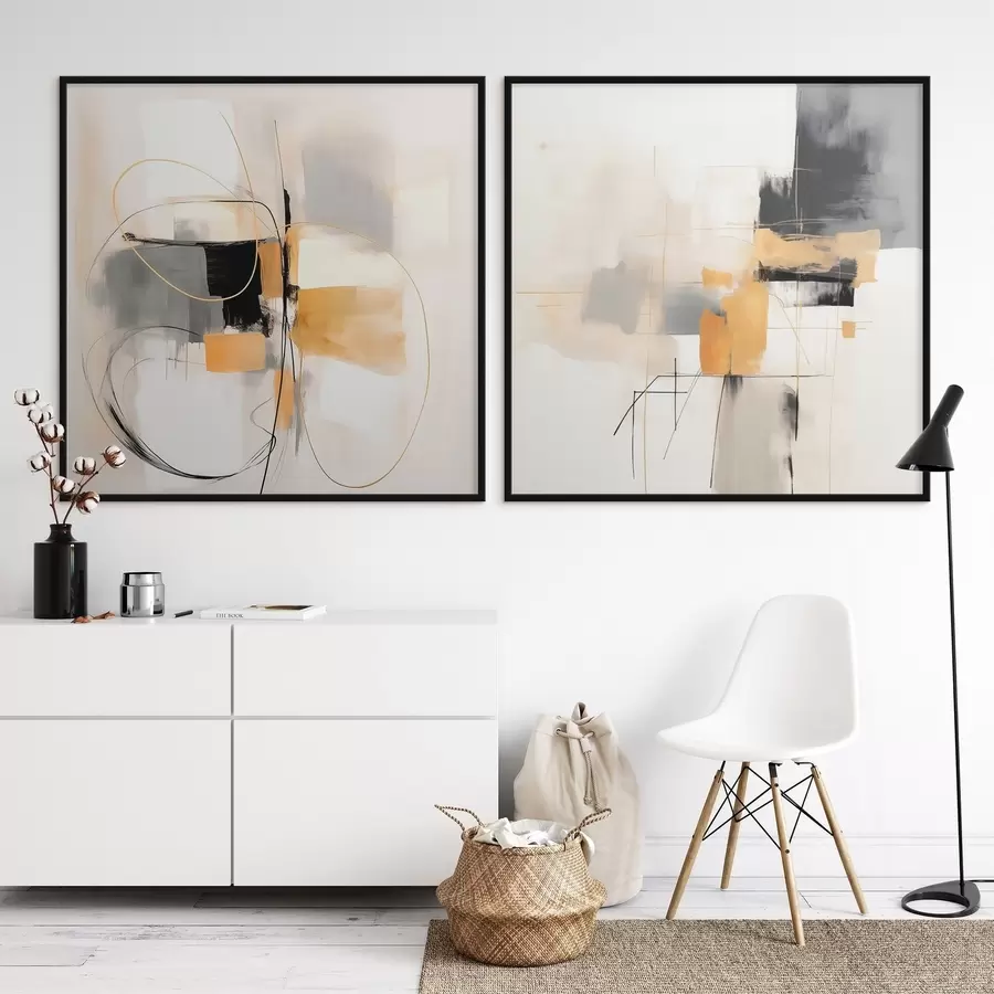 Картина Абстрактна геометрія, охра, сірий і чорний d00899