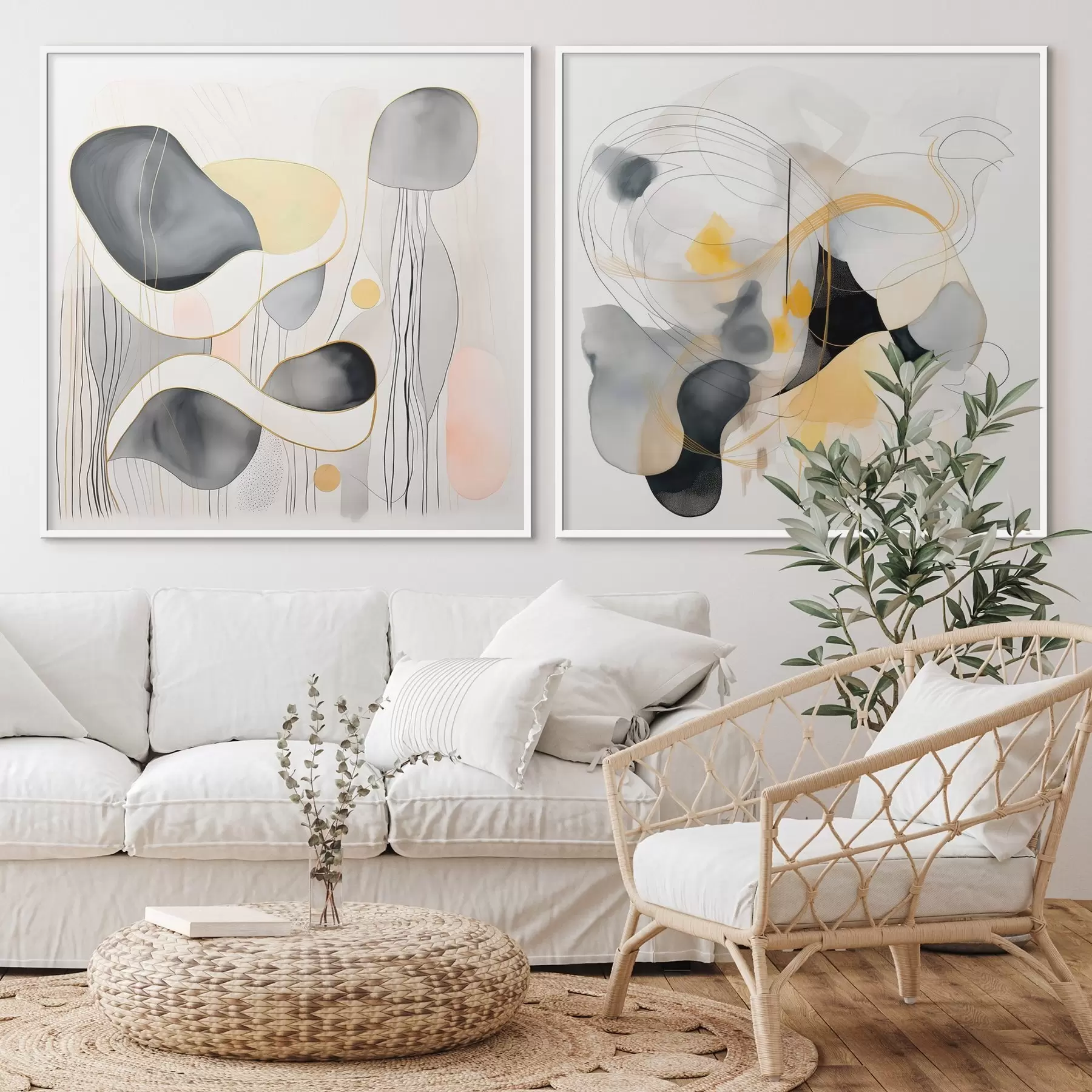 Картина Монохромний та жовтий акцент в стилі абстракціонізму d00905