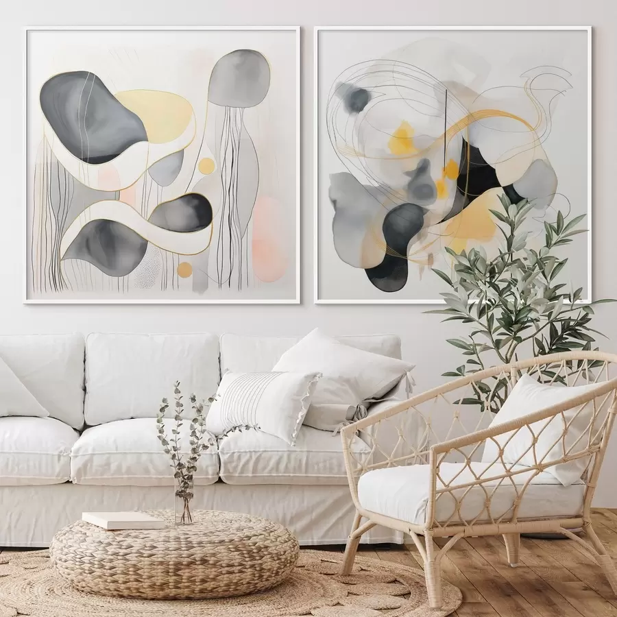 Картина Монохромний та жовтий акцент в стилі абстракціонізму d00905