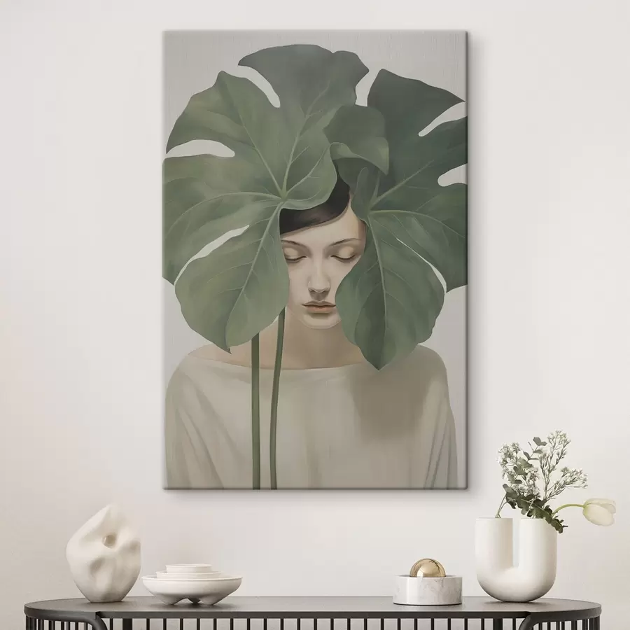 Картина Дівчина з тропічним листям s47335