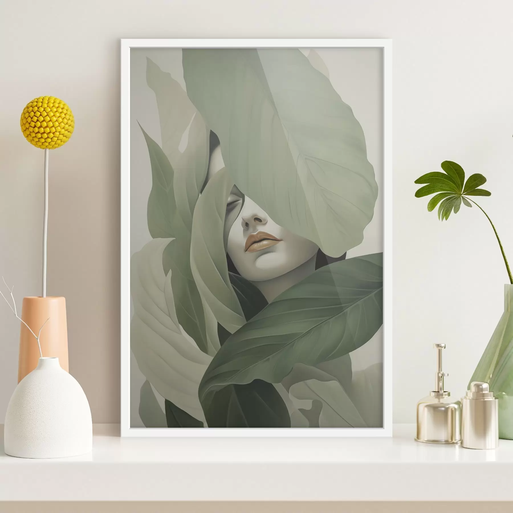 Картина Сюрреалістичний портрет дівчини серед листя f47332