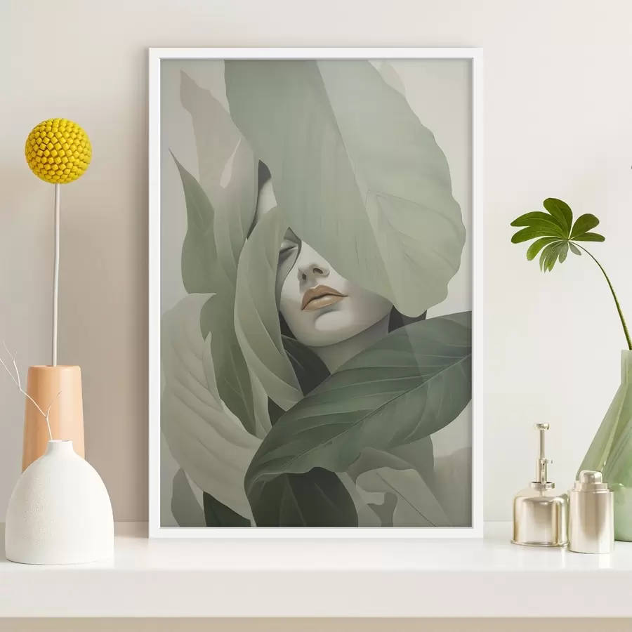 Картина Сюрреалістичний портрет дівчини серед листя f47332