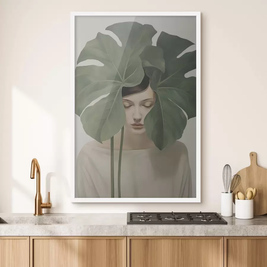 Картина Дівчина з тропічним листям f47335