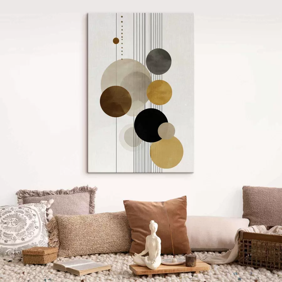 Картина абстракція з колами та лініями в теплих кольорах s47237