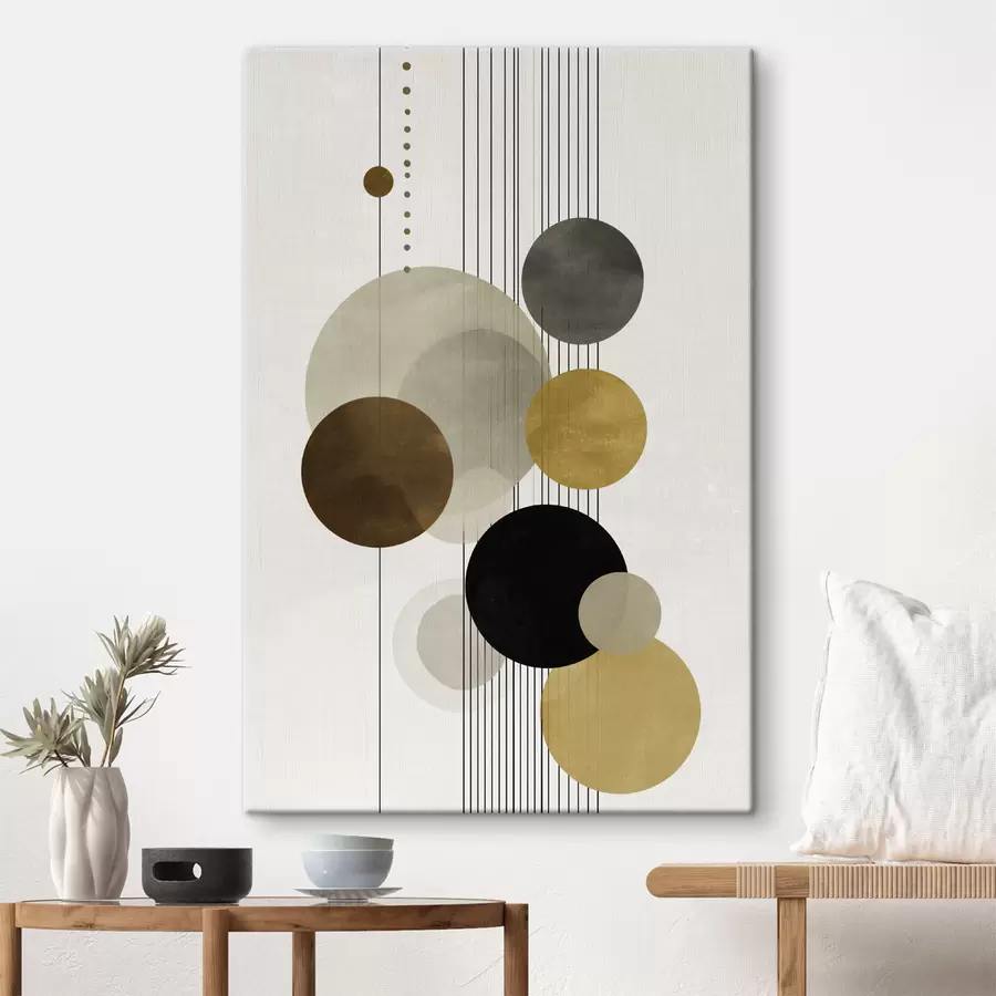 Картина абстракція з колами та лініями в теплих кольорах s47237