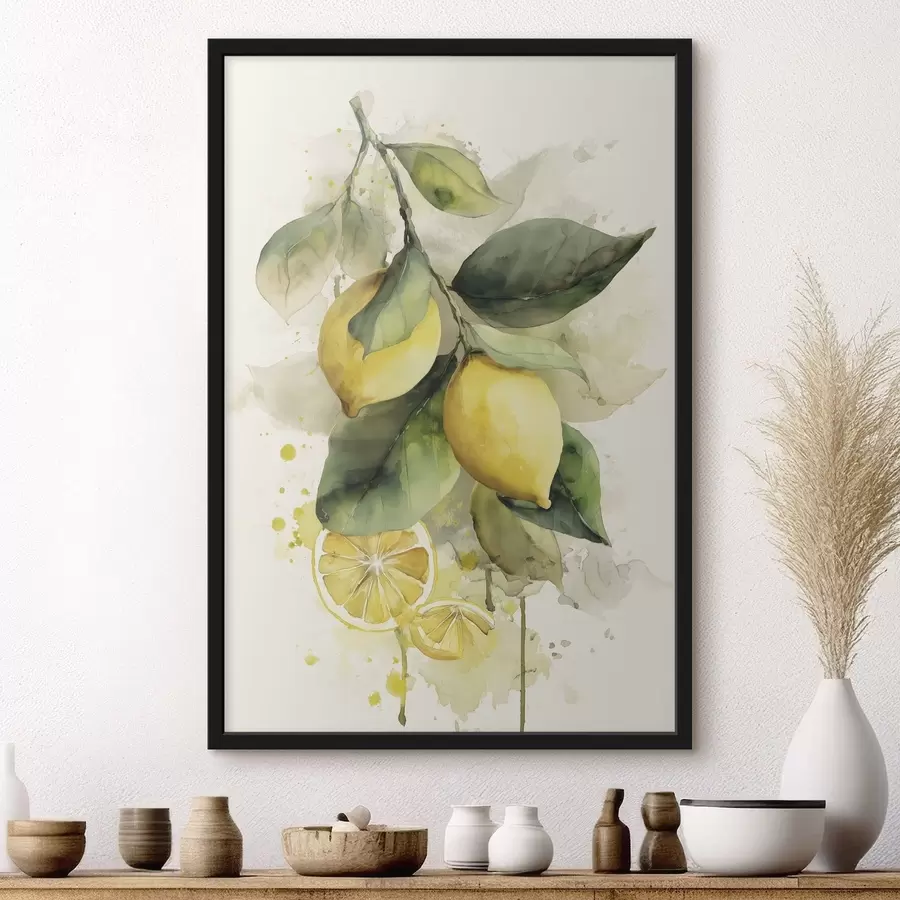 Картина гілка в стилі акварелі з лимонами f47123