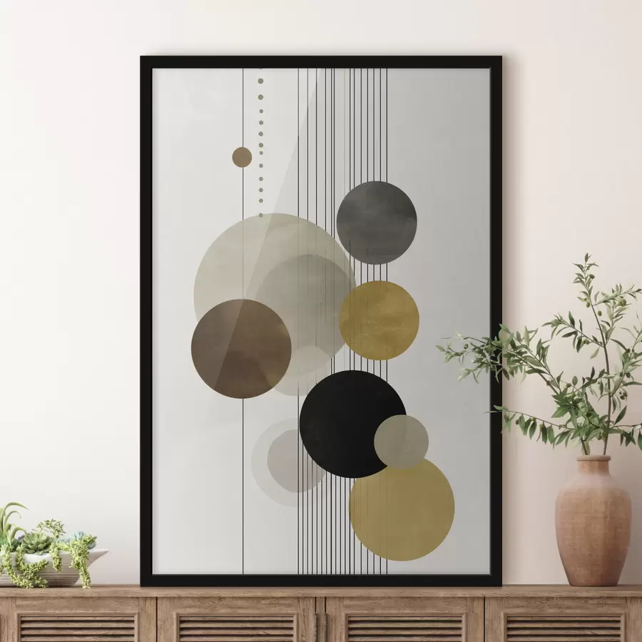 Картина абстракція з колами та лініями в теплих кольорах f47237