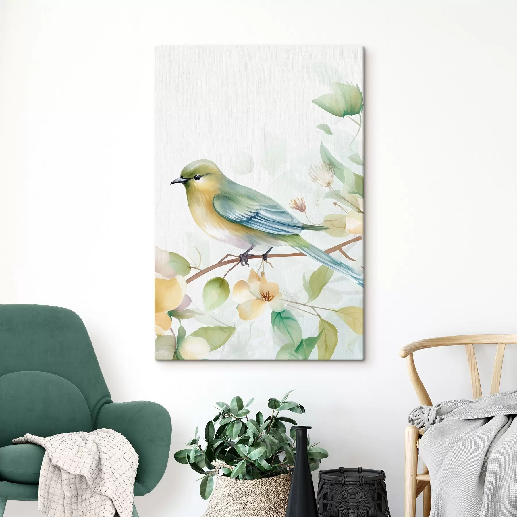 Картина Синиця на гілці, імітація акварелі s46892