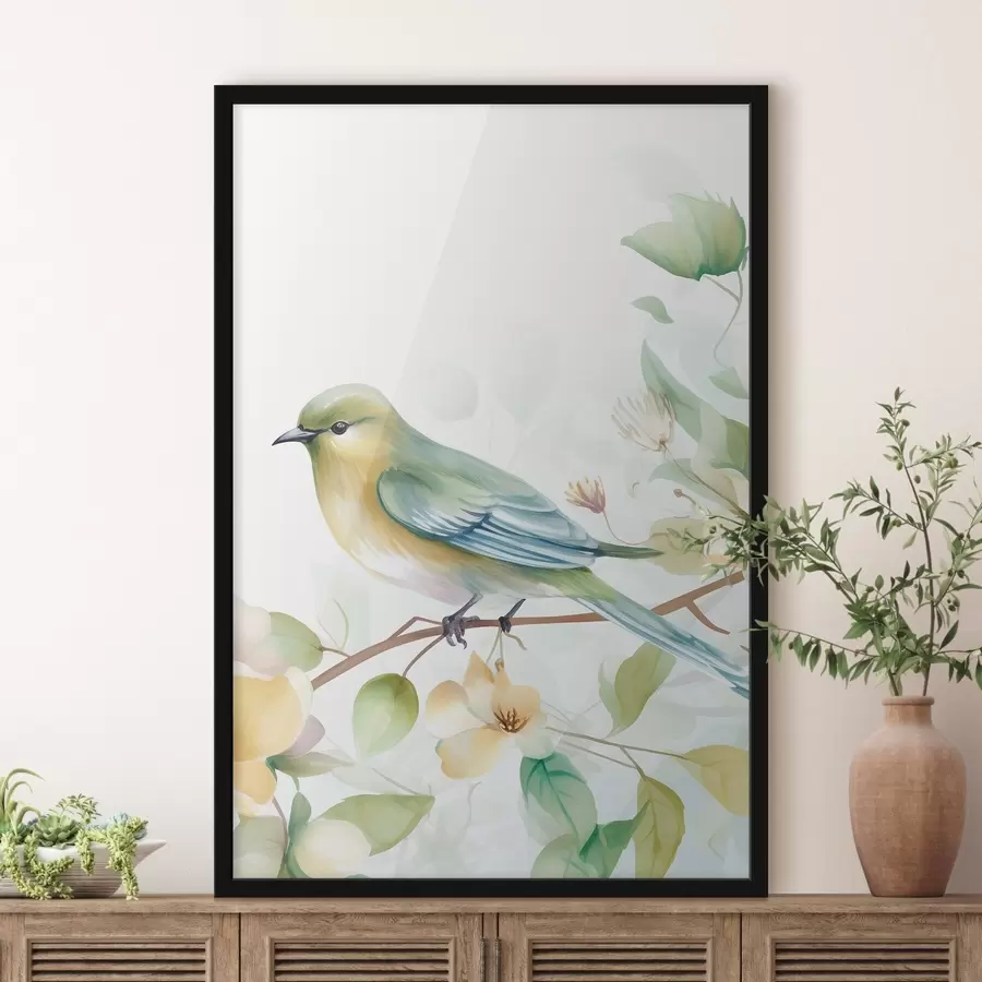 Картина Синиця на гілці, імітація акварелі f46892