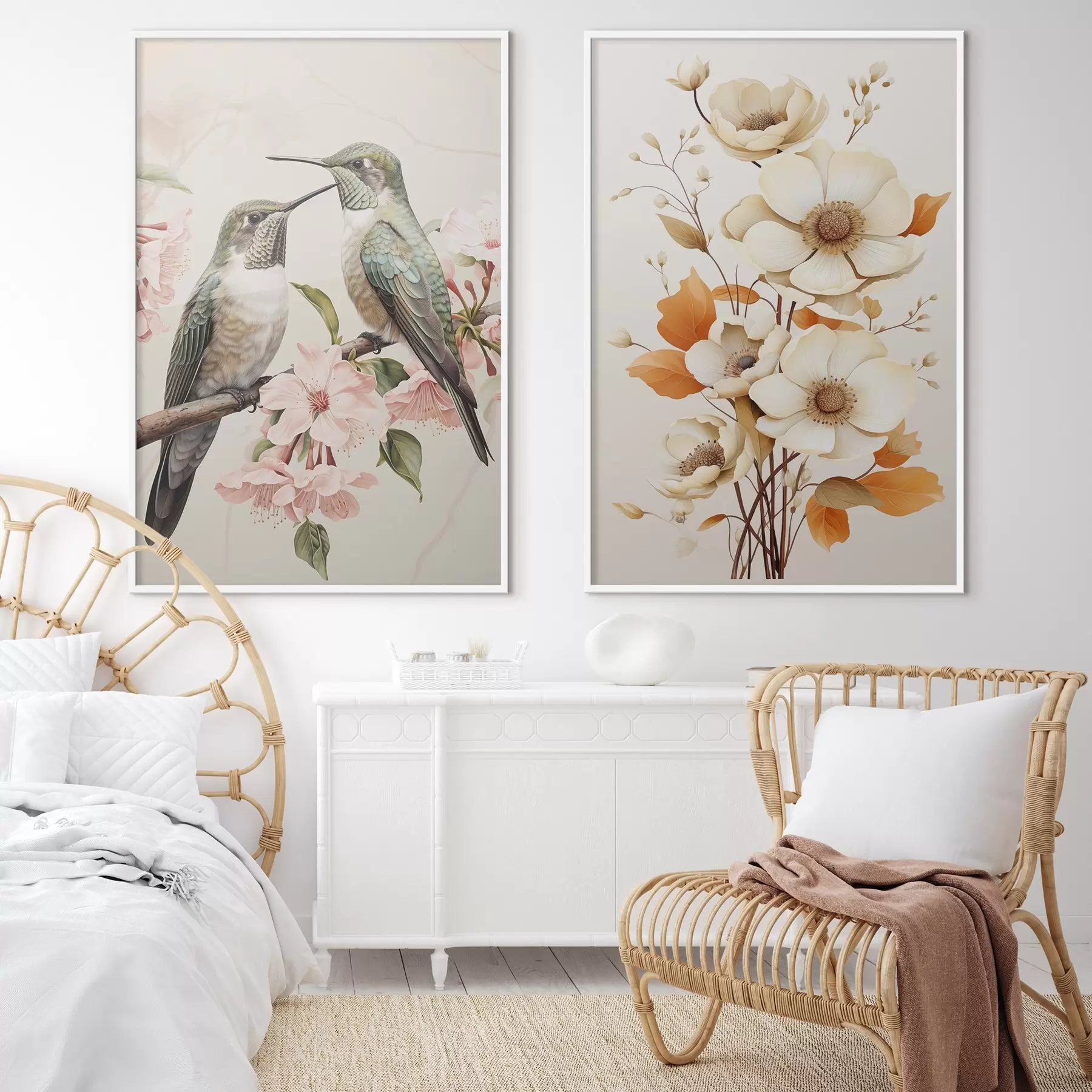 Картина Квіти та птахи на гілках d00560