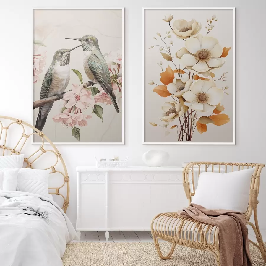 Картина Квіти та птахи на гілках d00560